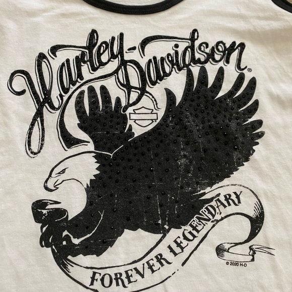 Harley Davidson Rhinestone Bling Eagle Tank Top Black & White - Picture 3 of 7